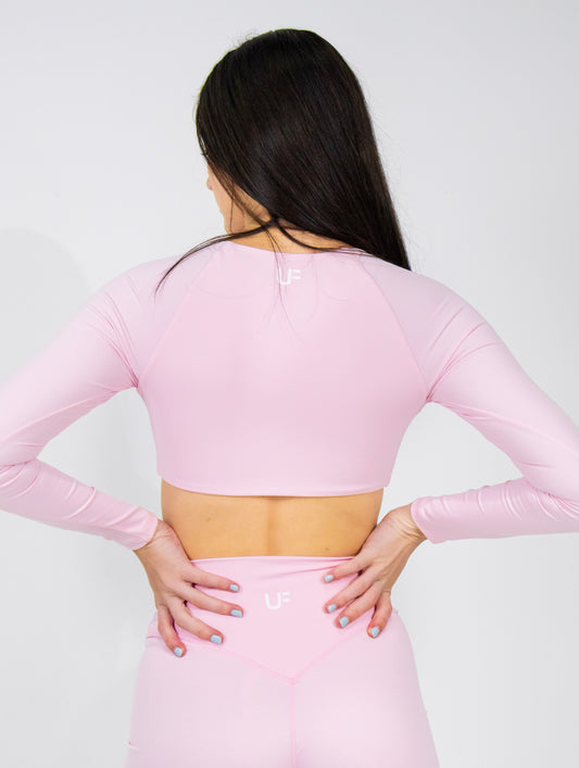 Serenity Long Sleeve Twist Crop - Baby Pink