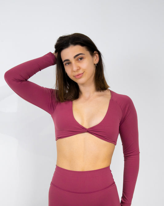 Serenity Long Sleeve Twist Crop - Wine
